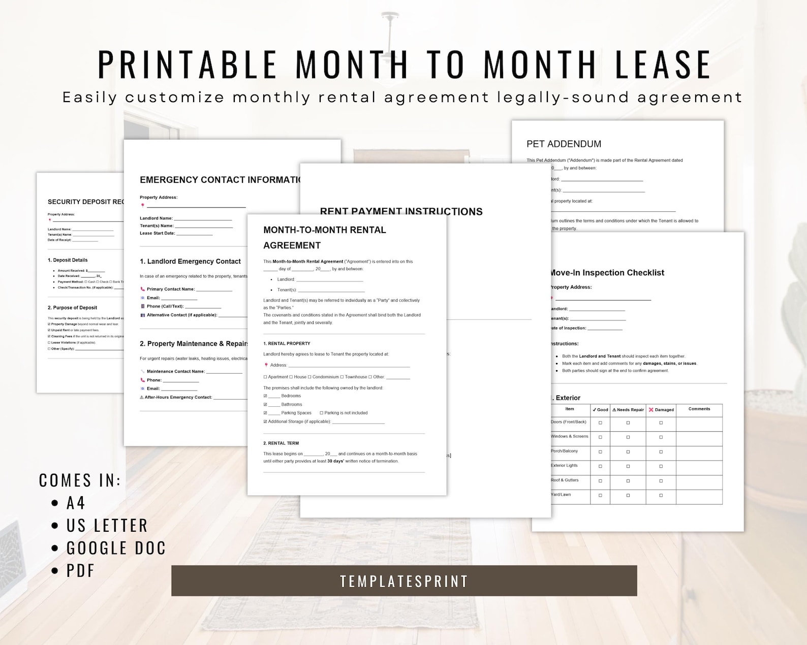 Editable Month-to-month Rental Agreement Template (word, Google Docs ...