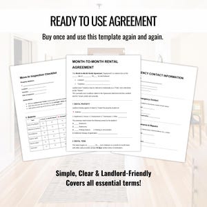 Month-to-Month Rental Agreement Template | Editable Residential Monthly Lease Contract | Printable Landlord Tenant Rental Contract Form