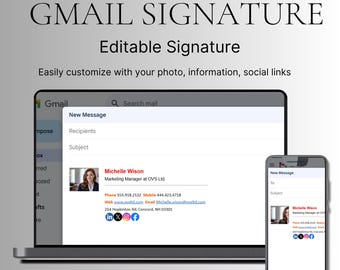 Professional Email Signature Template: Editable Gmail Design (Instant Download with Guide)