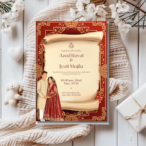 Cartes de mariage indiennes | Carte d'invitation de mariage numérique | Cartes de mariage personnalisées modifiables | Téléchargement numérique | Modèles de cartes de mariage hindoues