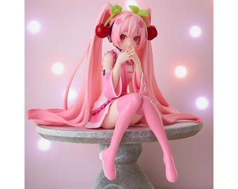 Figura coleccionable de anime Hatsune Sakura Miku, figura de acción personalizada con vestido rosa, decoración de flor de cerezo