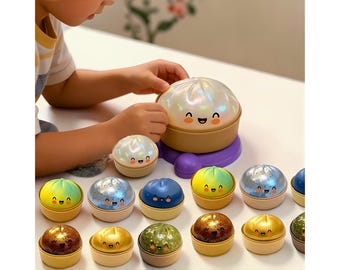 Scatola antistress a forma di raviolo glitterato, ravioli squishy arcobaleno, giocattolo antistress