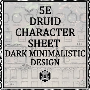 Karakterblad D&D Druid - fantastisch minimalistisch ontwerp - Geïllustreerd karakterblad voor DnD om thuis af te drukken