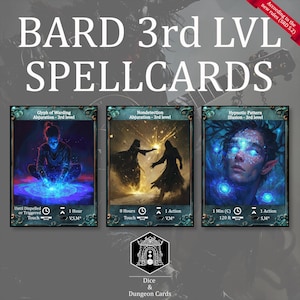 D&D Bard-spreukkaarten - spreuken van het 3e niveau - geïllustreerde spreukenkaarten voor DnD om thuis af te drukken