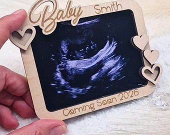 Marco de fotos personalizado para ecografía de bebé: recuerdo de ecografía en madera contrachapada de abedul