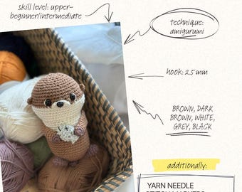 Otter Amigurumi Crochet Pattern, Easy PDF Tutorial, Stuffed Animal, Beginner Friendly, Instant Download.