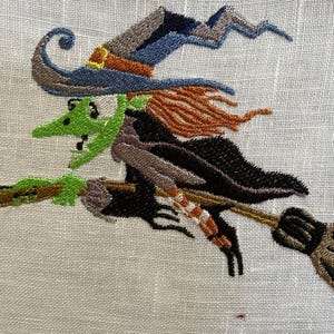Halloween Witch Embroidery Design – Machine Embroidery Pattern for Autumn, Witch on Broomstick,  Digital File 4sizes