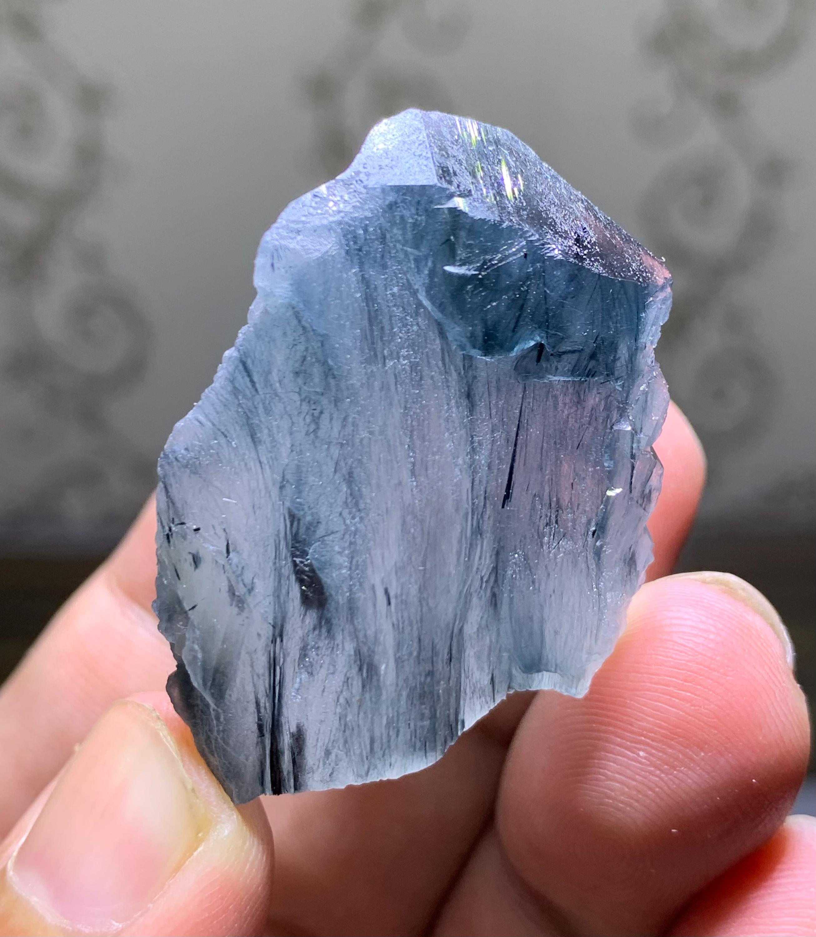 33.5gms Super Interesting Blue Quartz With Riebeckite Inclusions
