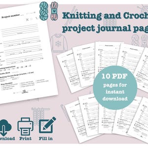 10 páginas de diario de proyectos de tejido y crochet en formato PDF para imprimir