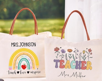 Teacher Appreciation Gift,Custom Teacher Tote Bag,Personalized Teacher Gift Bag,Teacher Canvas Tote Bag,Thank You Gift,Back To School Gift.