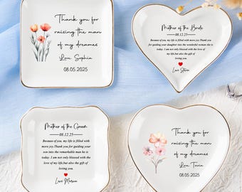 Wedding Ring Dish For Mother Of The Bride&Groom,Personalized Ring Dish,Trinket Dish,On Wedding Day Gift For Mom,Thank You For Raising Him.