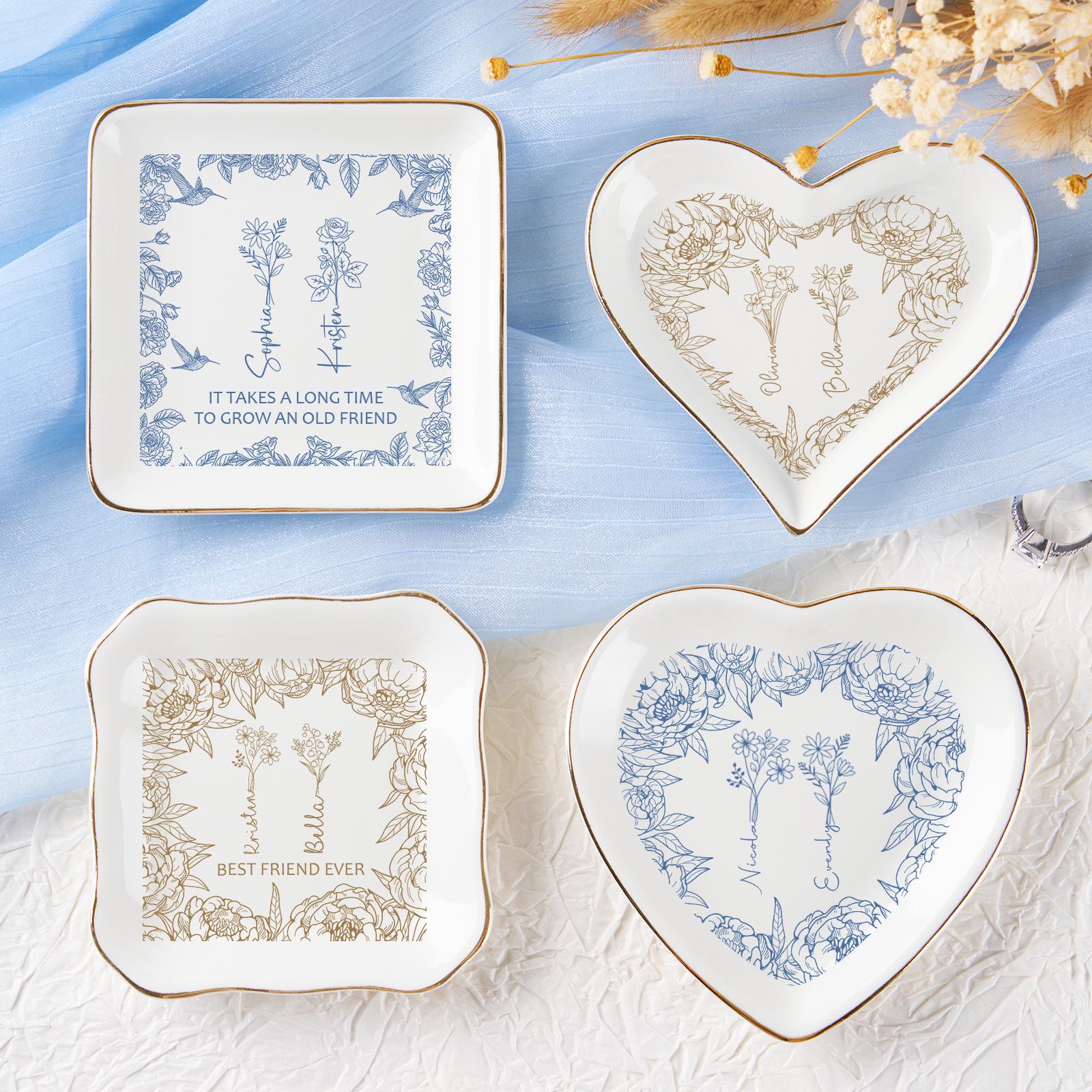 Custom Jewelry Dish for Besties,Personalized Ring Dish For Best Friend,Custom Flower tray,Birth Flower Ring Dish For Friendship,Gift for Her