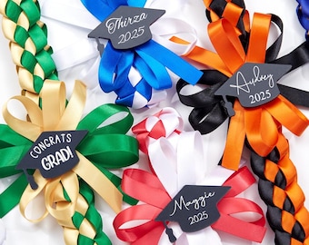 Personalized Graduation Leis,Custom Ribbon Leis With Acrylic Graduation Cap,Satin Ribbon Lei,High School Lei,College Lei ,Class Of 2025.