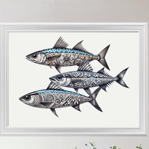 Sardine Sardinen Sardinen Sardinen Poster Porto, Sardinen Feinkost, Digitaldruck, Keramikmotive, mediterrane Kultur, moderne Küche Wanddeko