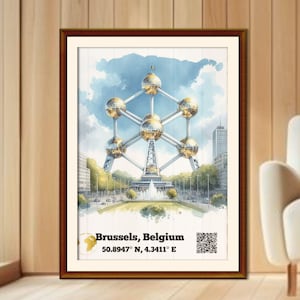 Brussels, Belgium, travel poster, printable wall art, digital download, European city prints, Interactive QR Code, home decor,travel gift