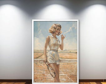 Vintage Tennis Wall Art Set - Retro Tennis Players Prints - Sports Decor for Game Room, Office or Gift - Digital Download