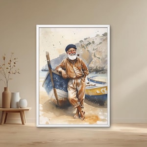 Fisherman Portrait Printable – Vintage Fisherman Digital Download, Nautical Wall Art, Coastal Decor Gift