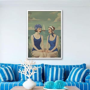 Vintage Pin-Up Beach Wall Art Set – 1950s Retro Digital Prints | Nautical Glamour Summer Decor