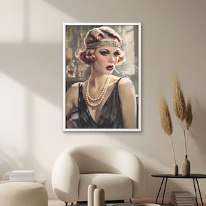 1920s Art Deco Fashion Print – Flapper Vintage Wall Art, Roaring 20s Printable, Elegant Women Illustration