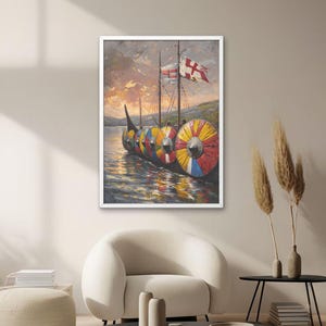 Viking Ship Printable Art – Digital Download, Norse Longship Wall Decor, Scandinavian Nautical Print