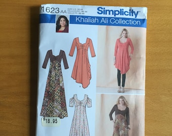 Simplicity 1623 Khaliah Ali Sewing Pattern size AA 10-18 Misses  Women's Knit Dress in two lengths. Maxi/long dress. Lined ruched Bodice