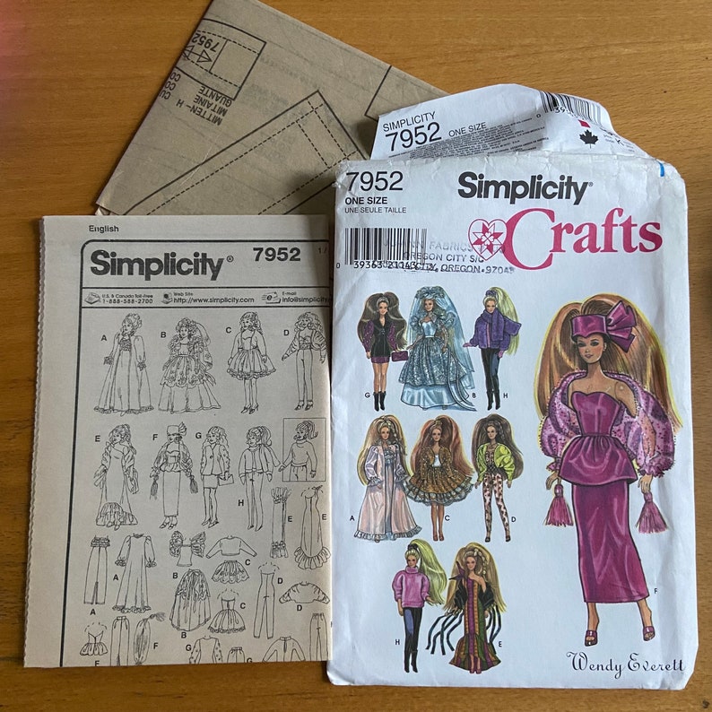 Simplicity 7952 Barbie sewing pattern Wendy Everett designs 11 1/2 doll formal/wedding/bridal/evening wardrobe/outfits Shrugs/gloves/purse image 7