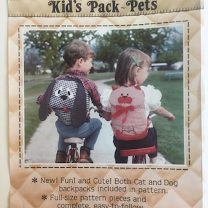 Patch Press Kid's Pack-Pets. Cat and Dog Backpacks 335B design by Elise Peeples 1980 sewing pattern animal UNCUT