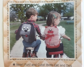 Patch Press Kid's Pack-Pets. Cat and Dog Backpacks 335B design by Elise Peeples 1980 sewing pattern animal UNCUT