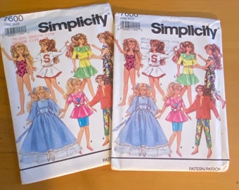 Simplicity 7600 10" Skipper Barbie Doll wardrobe sewing pattern Courtney dress/top/cheer/jumpsuit/capris/bridesmaid/swimsuit fashion