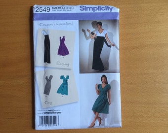 Simplicity 2549 Designers inspiration day into evening dress sewing pattern sz 6-14 Faux wrap front V neck, puffed sleeves/colorblocking