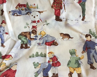 Sold by the 1/2 yard  x 44" wide cotton. Dick and Jane's December Christmas Holiday Vintage fabric 90s. Alexander Henry Nicole de leon