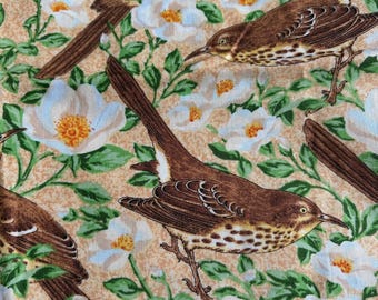 State Birds Brown Thrasher georgia Suzan Ellis. 18" wide x 44" cotton fabric bird nesting, flowers northcott quilt/quilting