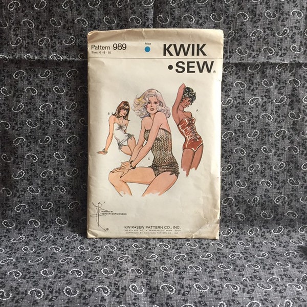 KwikSew 989 Misses Swimsuit sewing pattern size 6,8,10 one-piece, maillot. gathered ties at side, strapless, ruched/adjustable