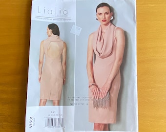 Lialia Dress Pattern Vogue 1531 American Designer Multi Size 4-12 Deep Cowl, Open Back lined.  Julia Alarcan OOP UNCUT