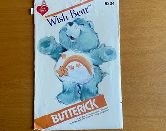 Butterick Sewing Pattern 6234/307 Wish Bear 80's stuffed toy 17" tall DIY design  animal faux fur short pile fabric magic/hope/care UNCUT