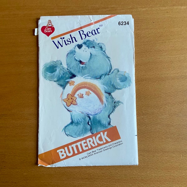 Patron de couture Butterick 6234/307 Wish Bear, peluche des années 80, 17 po. de hauteur, bricolage, fausse fourrure, tissu à poils ras, magie/espoir/soins non coupé