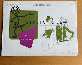 Stretch and Sew 300 Women's Sewing pattern Ladies Set-In Sleeve tshirt Short/ Long sleeves Sweater Knit fabrics only, Rib trim c.1967 UNCUT