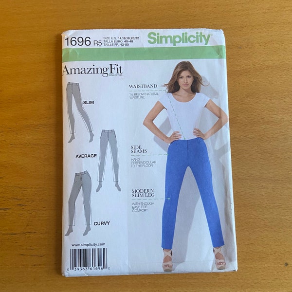 Simplicity 1696 Amazing Fit Sewing pattern Amazing Fit Pants for Slim, Average or Curvy, Sizes  14-22 pockets modern cut Uncut