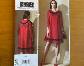 Vogue 1553 KOOS Van Den AKKER Misses' Loose-Fitting Yoked Dress  Decorative Contrasts Sizes 6 - 22  Vogue American Designer lace trim UNCUT