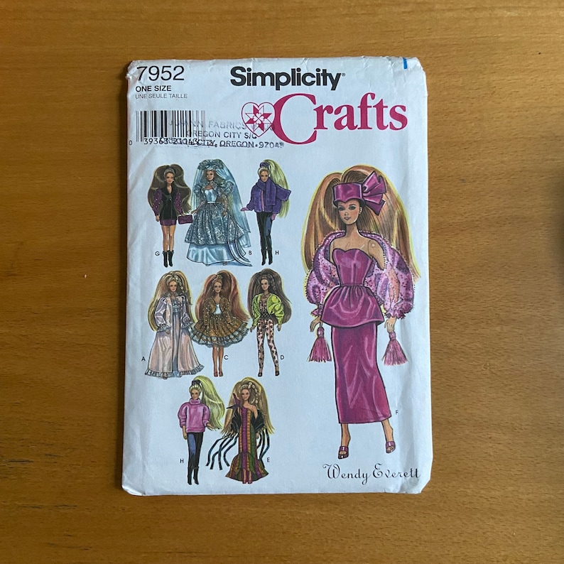 Simplicity 7952 Barbie sewing pattern Wendy Everett designs 11 1/2 doll formal/wedding/bridal/evening wardrobe/outfits Shrugs/gloves/purse image 1