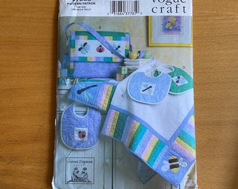 Vogue Craft Baby Quilt 7868 sewing pattern. Teresa Layman Infant diaper bag, bibs, dragonfly/bumble bee applique embroidery