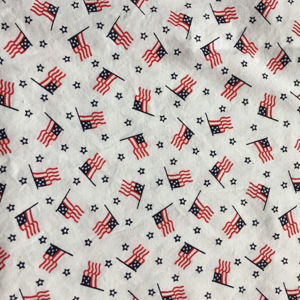 Sold By The 7/8 yard x 44" wide quilting cotton. Red/blue flags on White Holiday Vintage 4th of July fabric faye Liverman burgos marcus bros