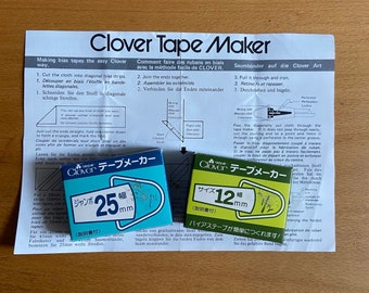 2 Clover Bias Tape Maker Tool Set like-New   project sheet/instructions 1/2”,1”. 12mm,25mm. Made in Japan Bias strips/Binding seams
