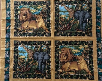 JUNGLE Pillow panel Cotton Fabric Springs Industries border print VIP Zebra, lion, lioness ,elephant, square africa qsq quilt material 90s