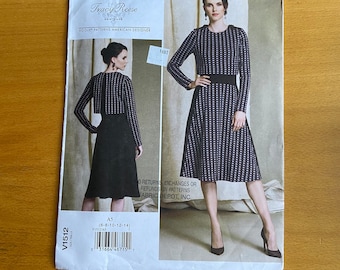 Tracy Reese Dress Pattern Vogue 1512 American Designer Multi Size 6-14 sleeves zippers at shoulders, bodice overlay, lined UNCUT