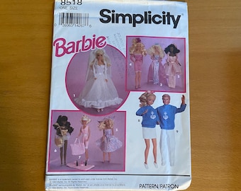 Simplicity 8518 Doll Clothes Sewing pattern Fashion Barbie Ken wardrobe 11 1/2" dolls,   Wedding Bridal Gown Dress accessories swimsuit bag