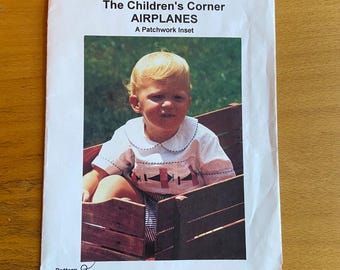Children's Corner AIRPLANES Sewing Pattern pieced plane yoke inset. Instructions for piecing ONLY. Add fabric scraps to create wings UNCUT
