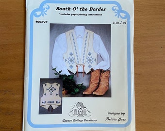 South O' the Border Pieced Vest sewing pattern Size Sm/M/Lg/XL Debbie Parr Paper-pieced quilted vest with long lapels Corner Cottage UNCUT