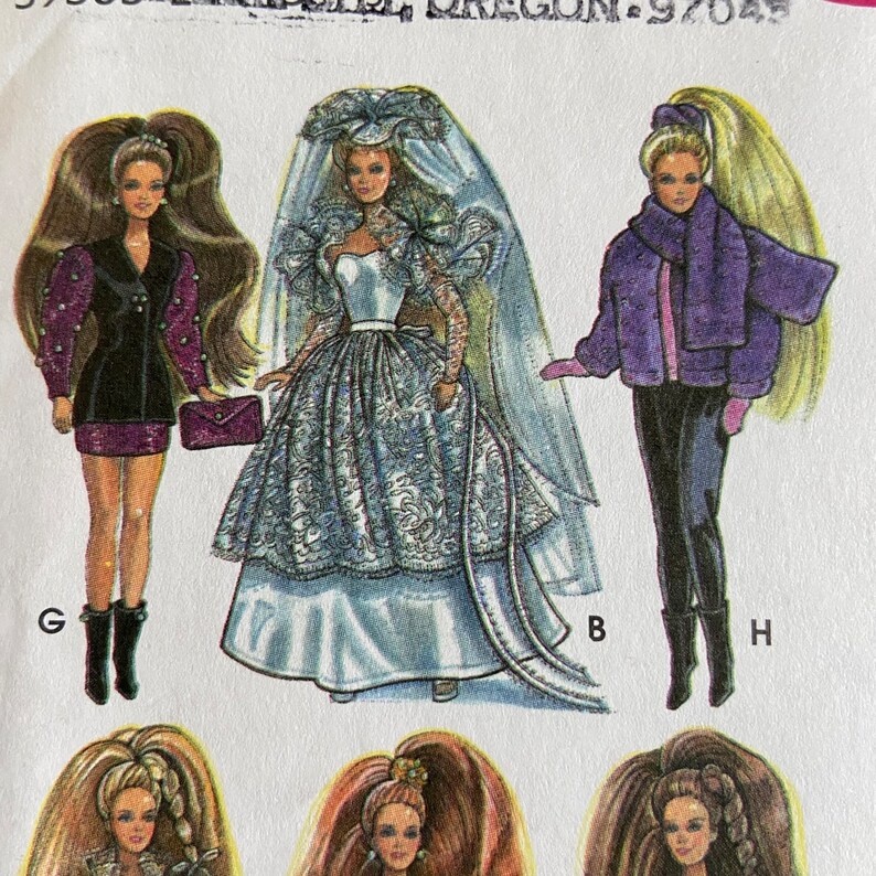 Simplicity 7952 Barbie sewing pattern Wendy Everett designs 11 1/2 doll formal/wedding/bridal/evening wardrobe/outfits Shrugs/gloves/purse image 3