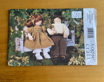 Vogue  9464/544 Craft Dolls Sewing pattern Linda Carr Boy & Girl  13" doll full color Face Transfers Outfits UNCUT Running With Needles